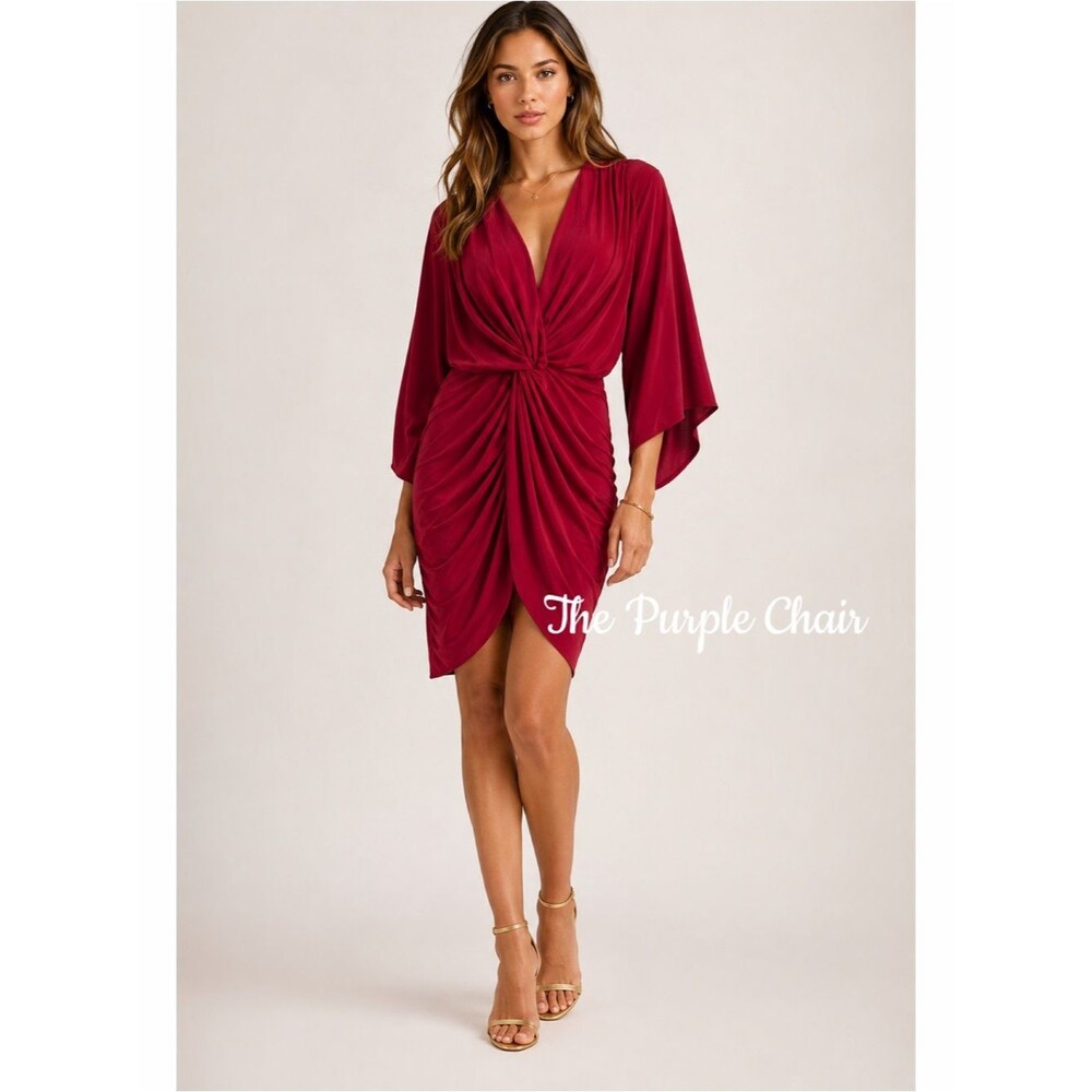 MISA LOS ANGELES Bell Sleeve Twist Front Teget Mini Dress